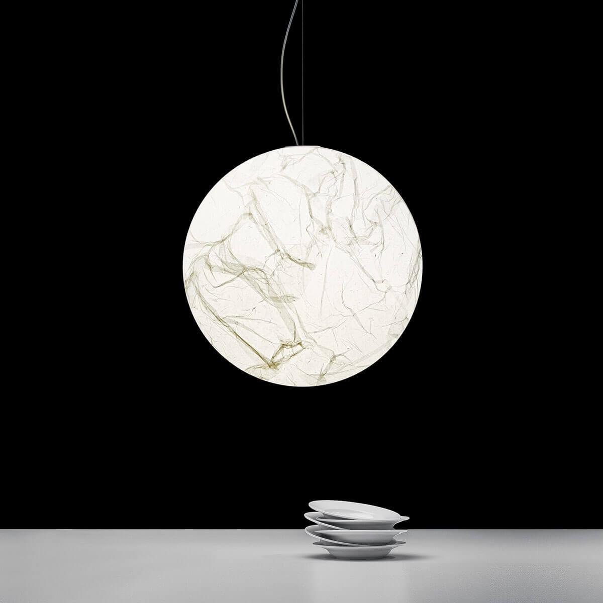 Moon Silk Pendant Lamp E26/E27 | Modern Silk & Acrylic Hanging Light | Adjustable Ceiling Fixture for Bedroom & Dining Room