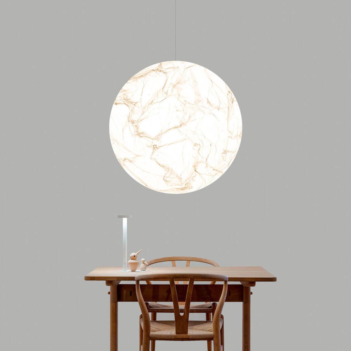 Moon Silk Pendant Lamp E26/E27 | Modern Silk & Acrylic Hanging Light | Adjustable Ceiling Fixture for Bedroom & Dining Room