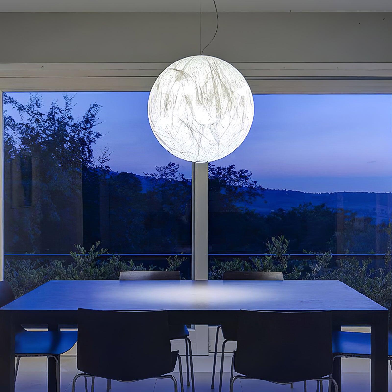 Moon Silk Pendant Lamp E26/E27 | Modern Silk & Acrylic Hanging Light | Adjustable Ceiling Fixture for Bedroom & Dining Room