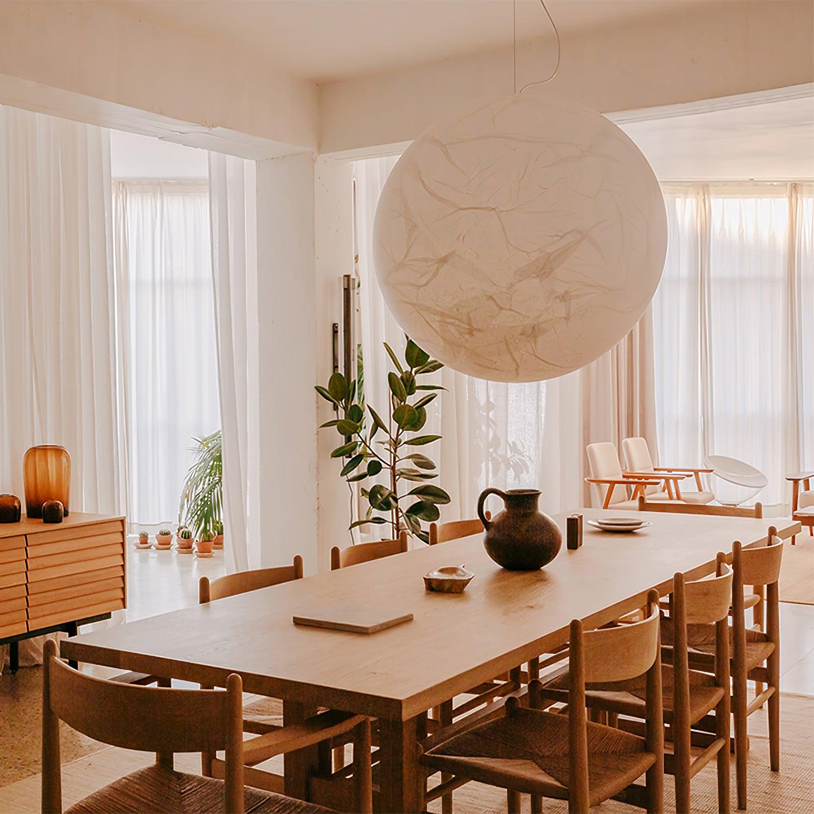 Moon Silk Pendant Lamp E26/E27 | Modern Silk & Acrylic Hanging Light | Adjustable Ceiling Fixture for Bedroom & Dining Room