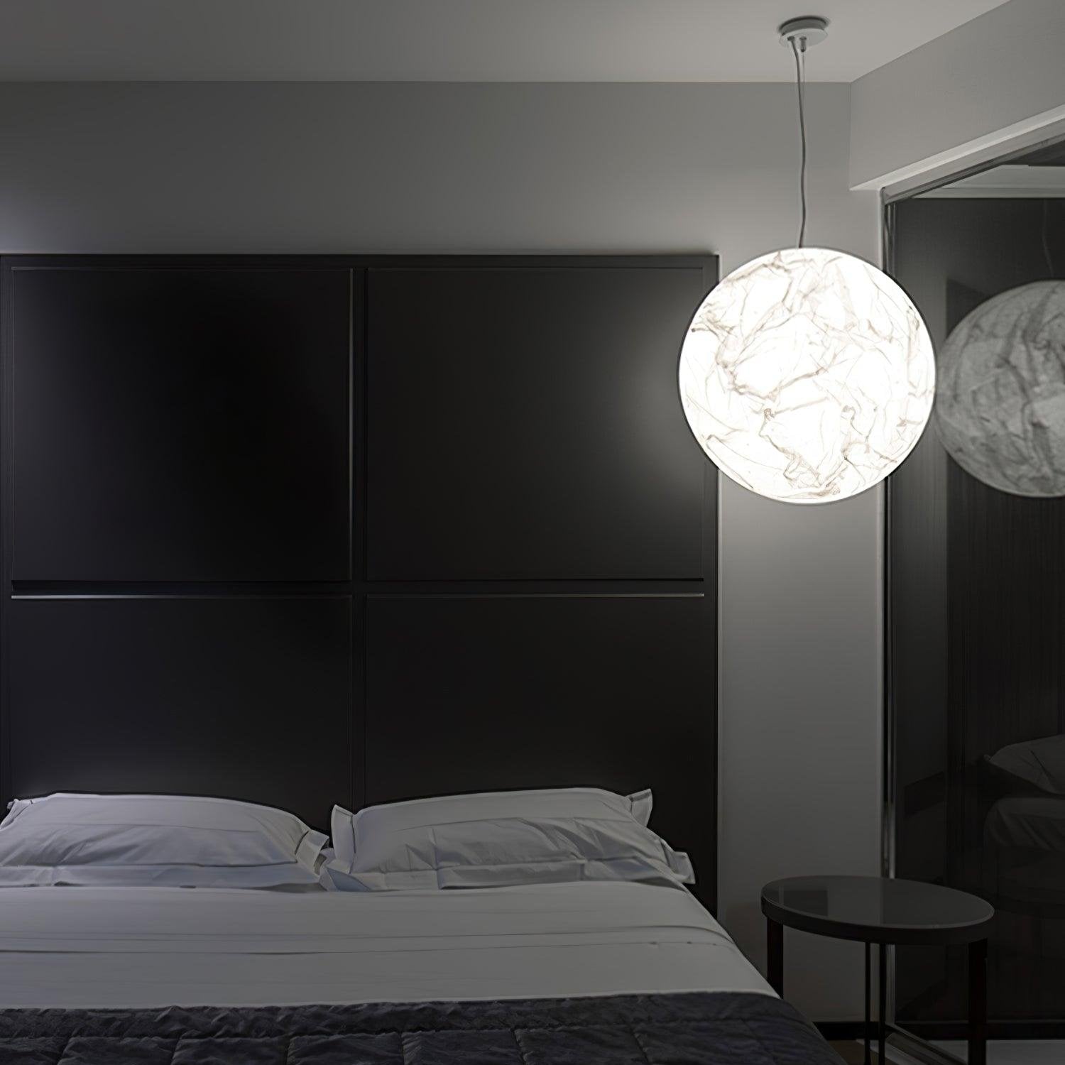 Moon Silk Pendant Lamp E26/E27 | Modern Silk & Acrylic Hanging Light | Adjustable Ceiling Fixture for Bedroom & Dining Room