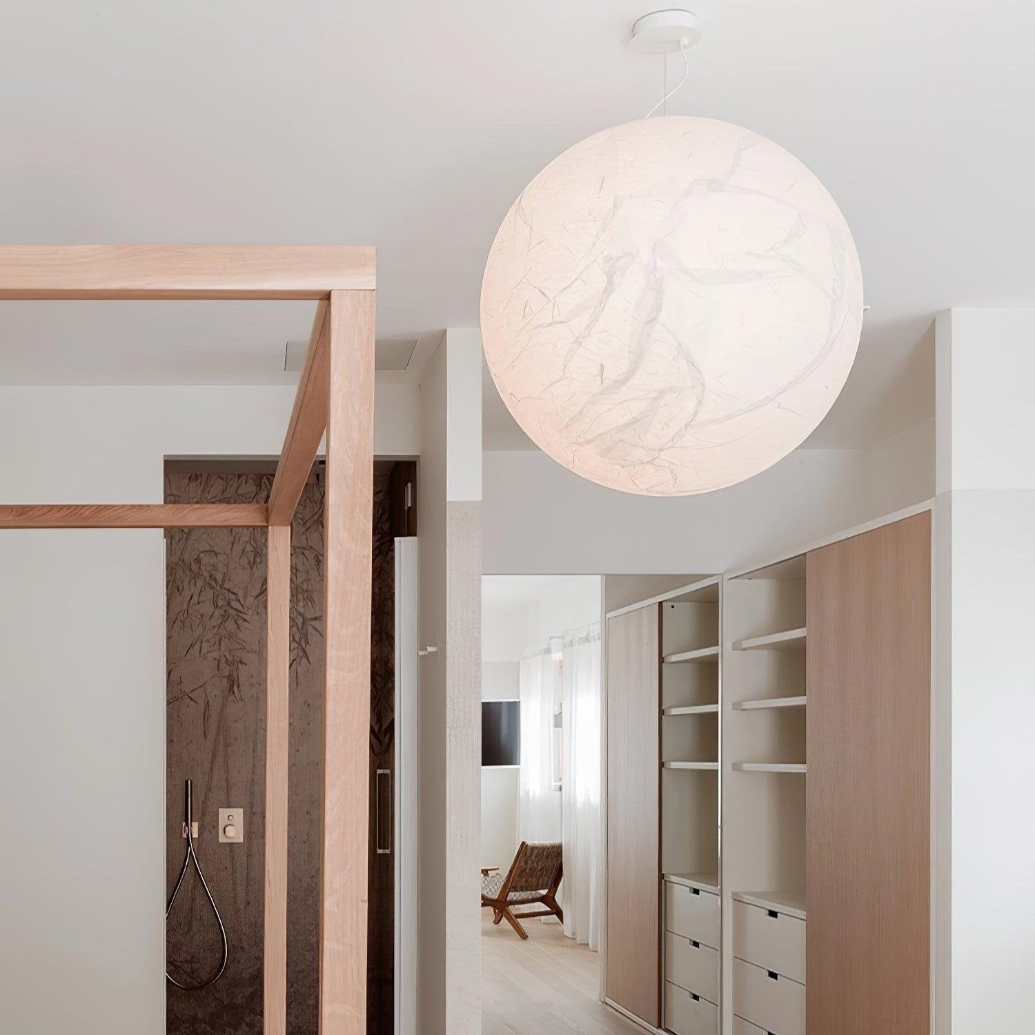 Moon Silk Pendant Lamp E26/E27 | Modern Silk & Acrylic Hanging Light | Adjustable Ceiling Fixture for Bedroom & Dining Room