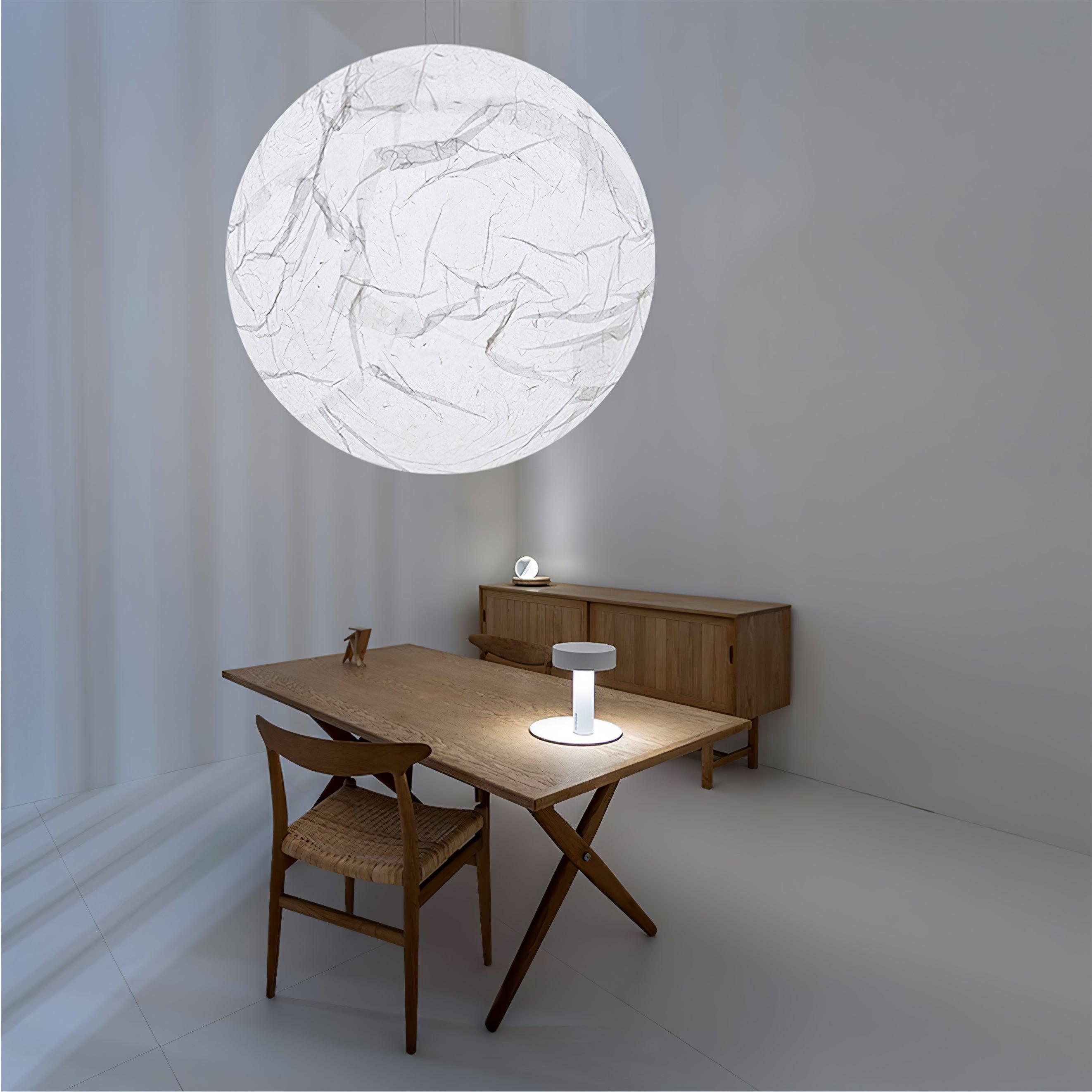 Moon Silk Pendant Lamp E26/E27 | Modern Silk & Acrylic Hanging Light | Adjustable Ceiling Fixture for Bedroom & Dining Room