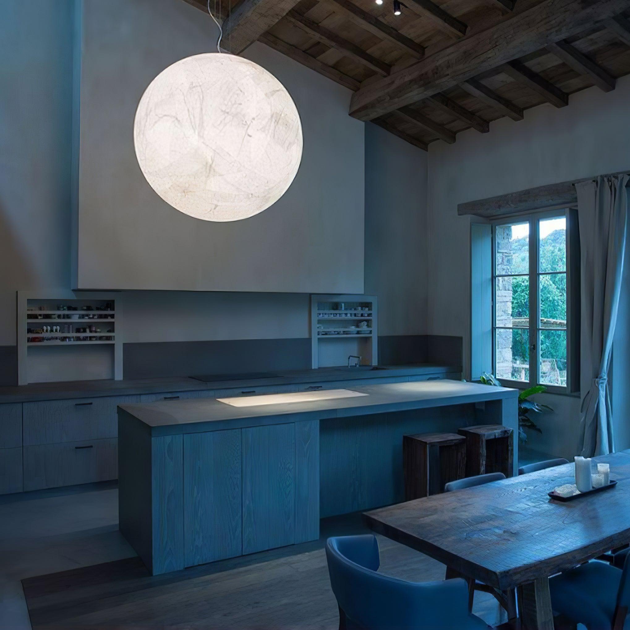 Moon Silk Pendant Lamp E26/E27 | Modern Silk & Acrylic Hanging Light | Adjustable Ceiling Fixture for Bedroom & Dining Room