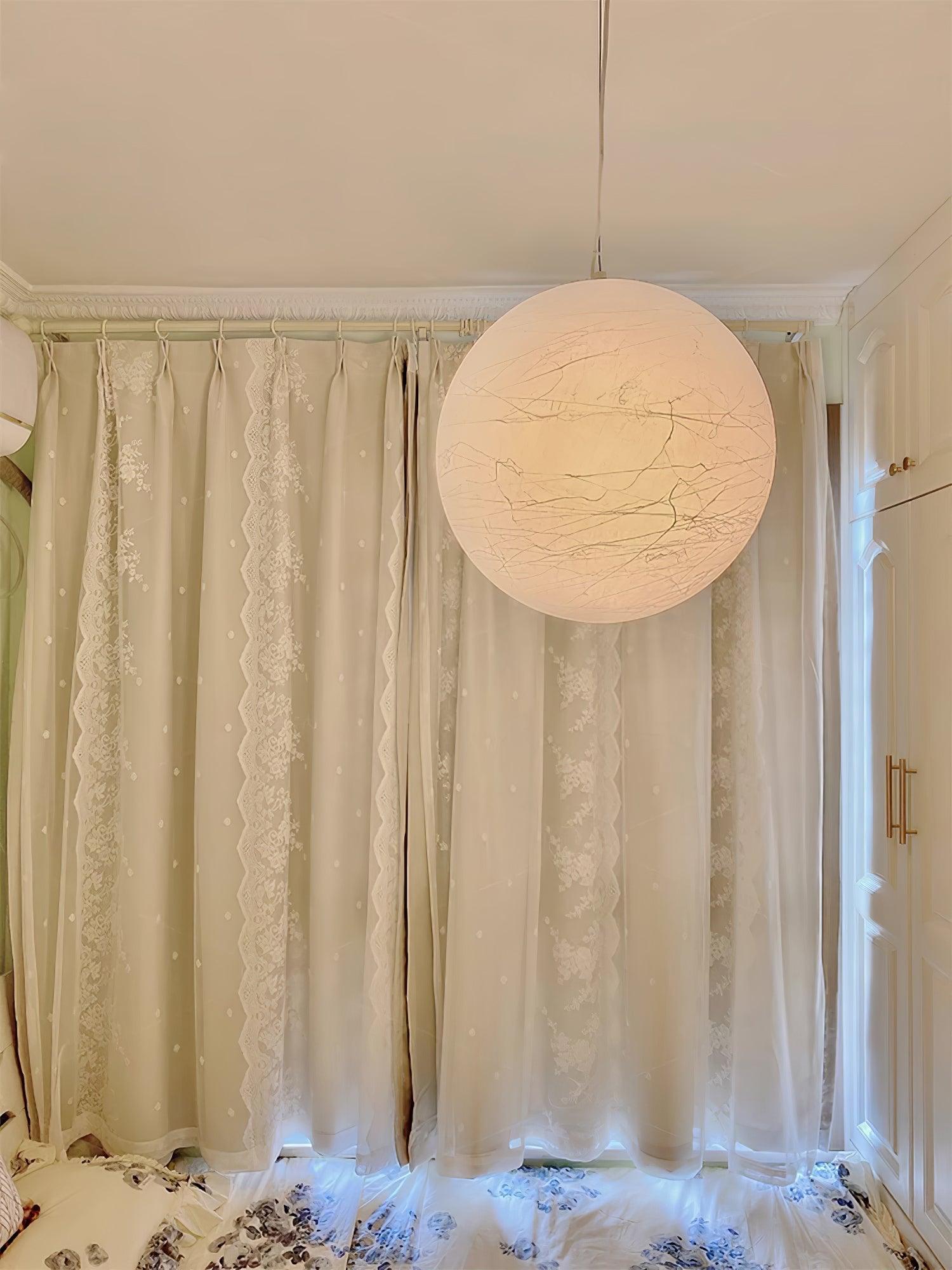 Moon Silk Pendant Lamp E26/E27 | Modern Silk & Acrylic Hanging Light | Adjustable Ceiling Fixture for Bedroom & Dining Room