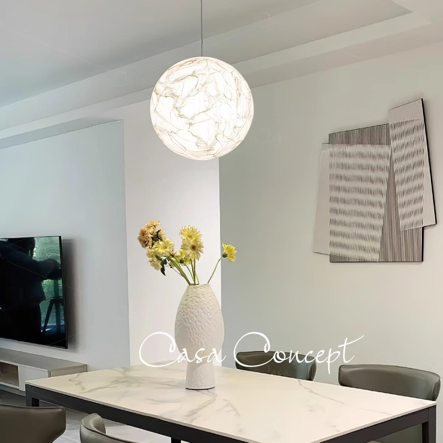Moon Silk Pendant Lamp E26/E27 | Modern Silk & Acrylic Hanging Light | Adjustable Ceiling Fixture for Bedroom & Dining Room