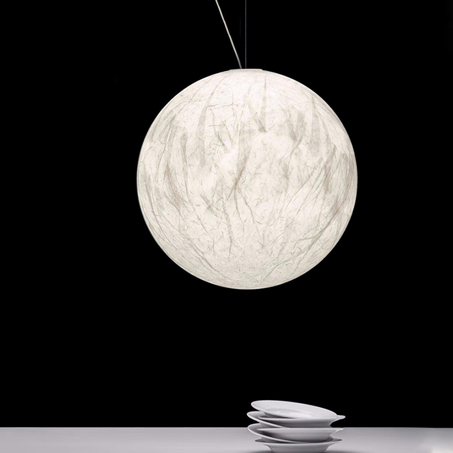 Moon Silk Pendant Lamp E26/E27 | Modern Silk & Acrylic Hanging Light | Adjustable Ceiling Fixture for Bedroom & Dining Room