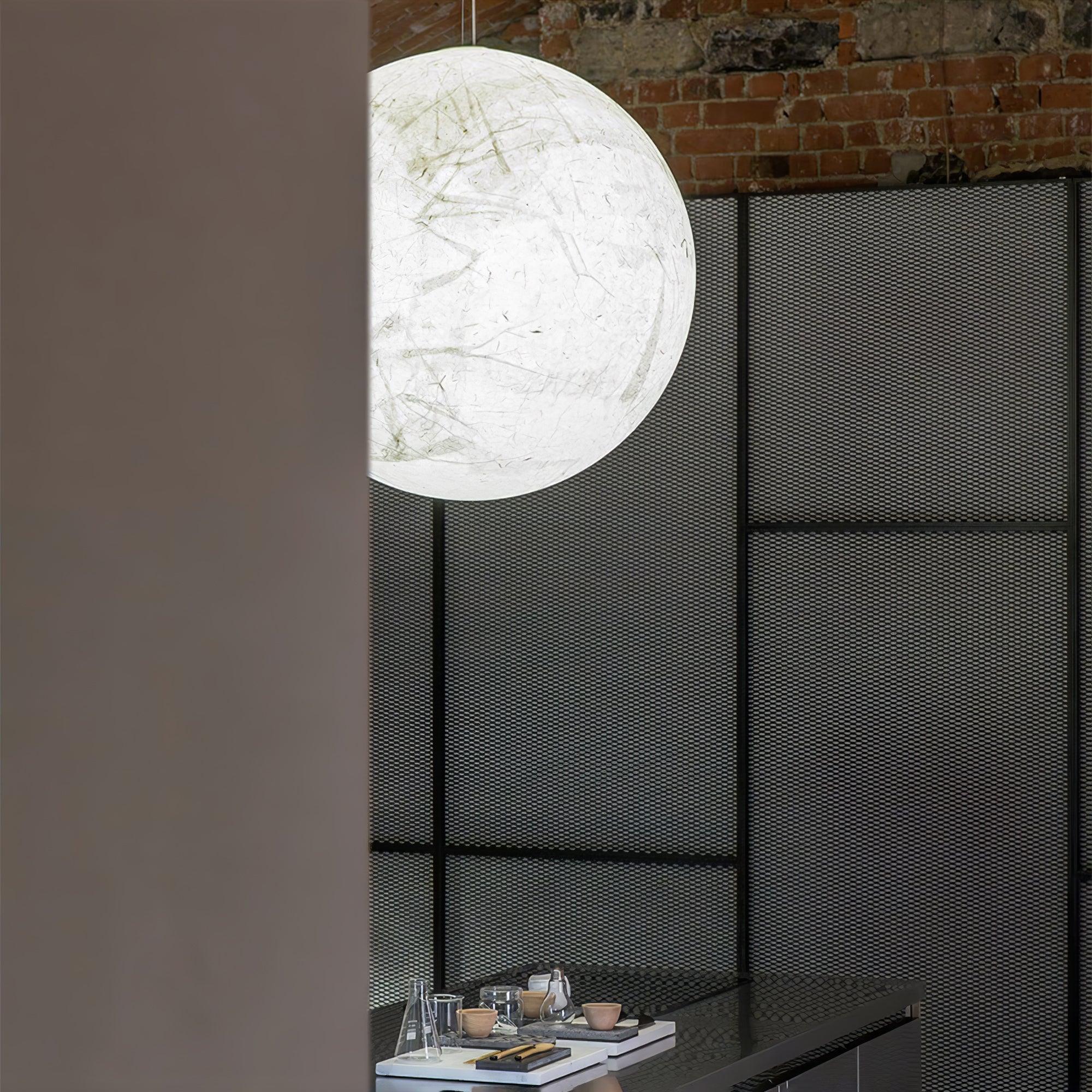 Moon Silk Pendant Lamp E26/E27 | Modern Silk & Acrylic Hanging Light | Adjustable Ceiling Fixture for Bedroom & Dining Room