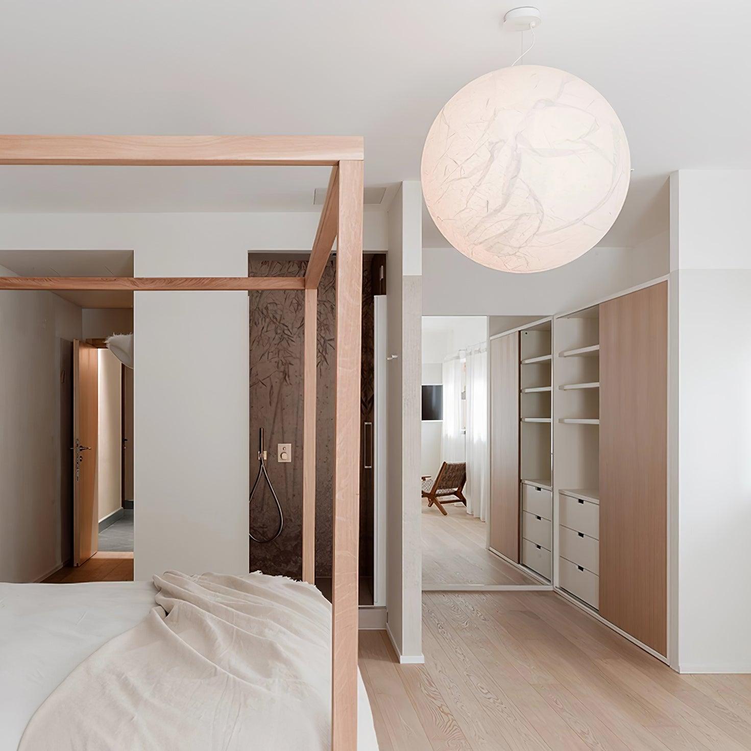 Moon Silk Pendant Lamp E26/E27 | Modern Silk & Acrylic Hanging Light | Adjustable Ceiling Fixture for Bedroom & Dining Room
