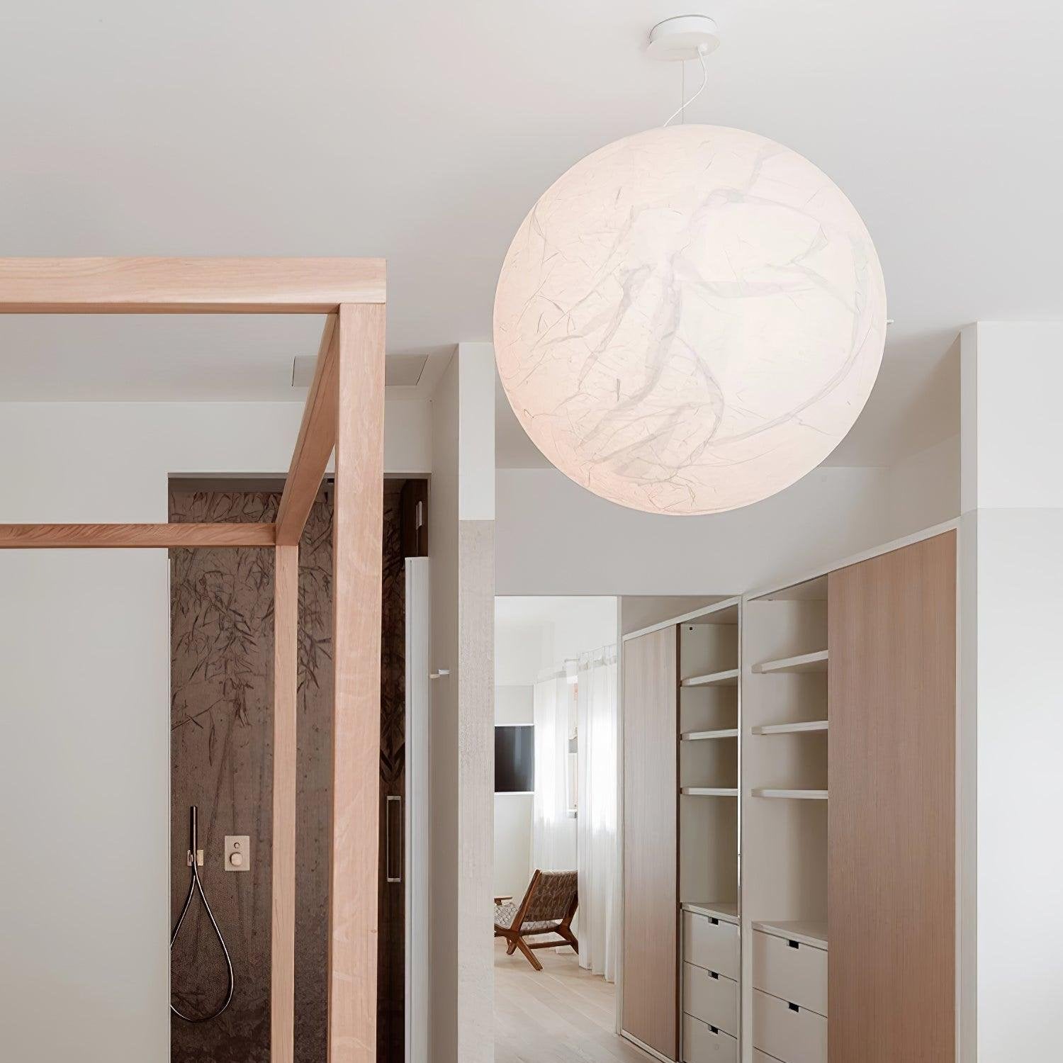 Moon Silk Pendant Lamp E26/E27 | Modern Silk & Acrylic Hanging Light | Adjustable Ceiling Fixture for Bedroom & Dining Room
