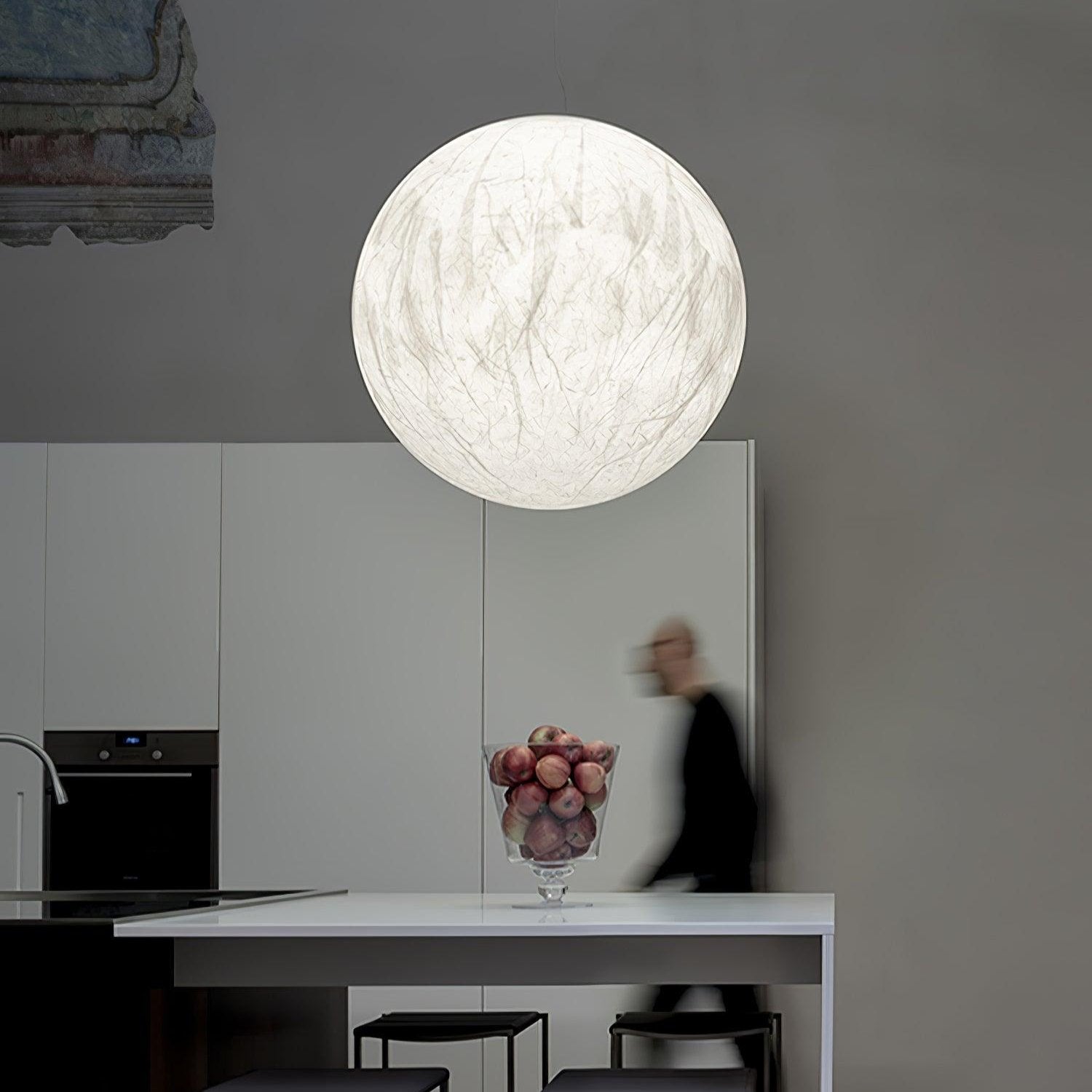 Moon Silk Pendant Lamp E26/E27 | Modern Silk & Acrylic Hanging Light | Adjustable Ceiling Fixture for Bedroom & Dining Room