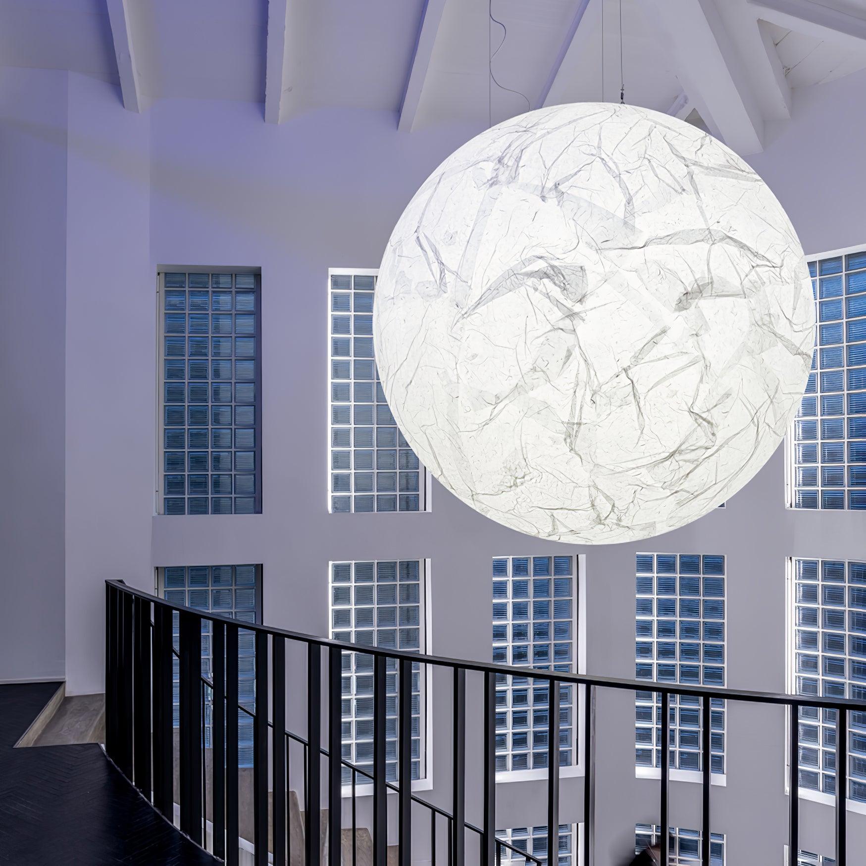 Moon Silk Pendant Lamp E26/E27 | Modern Silk & Acrylic Hanging Light | Adjustable Ceiling Fixture for Bedroom & Dining Room
