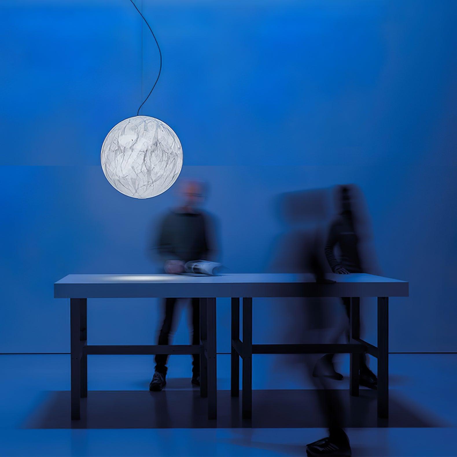 Moon Silk Pendant Lamp E26/E27 | Modern Silk & Acrylic Hanging Light | Adjustable Ceiling Fixture for Bedroom & Dining Room
