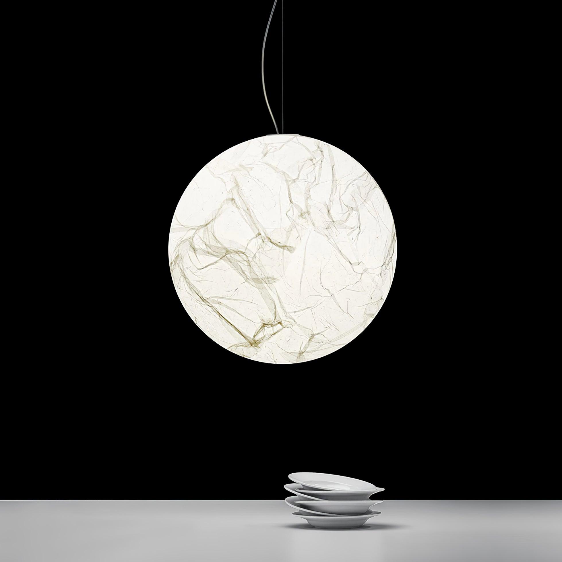 Moon Silk Pendant Lamp E26/E27 | Modern Silk & Acrylic Hanging Light | Adjustable Ceiling Fixture for Bedroom & Dining Room