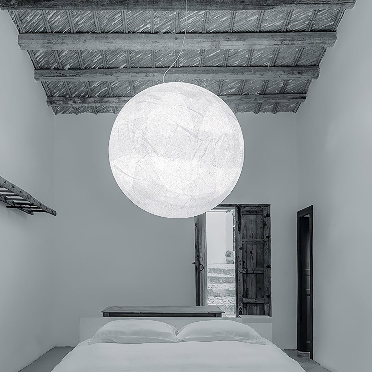 Moon Silk Pendant Lamp E26/E27 | Modern Silk & Acrylic Hanging Light | Adjustable Ceiling Fixture for Bedroom & Dining Room
