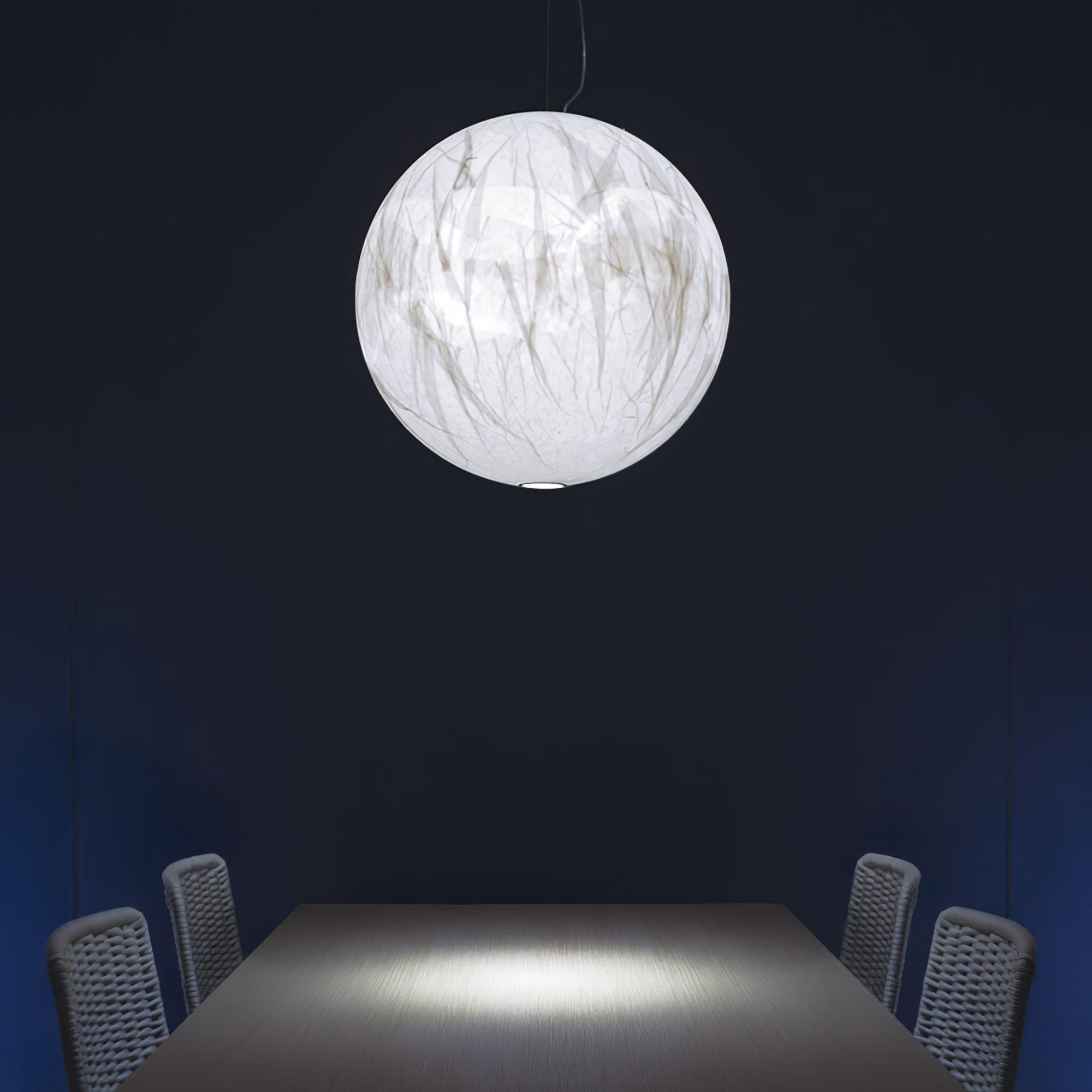 Moon Silk Pendant Lamp E26/E27 | Modern Silk & Acrylic Hanging Light | Adjustable Ceiling Fixture for Bedroom & Dining Room