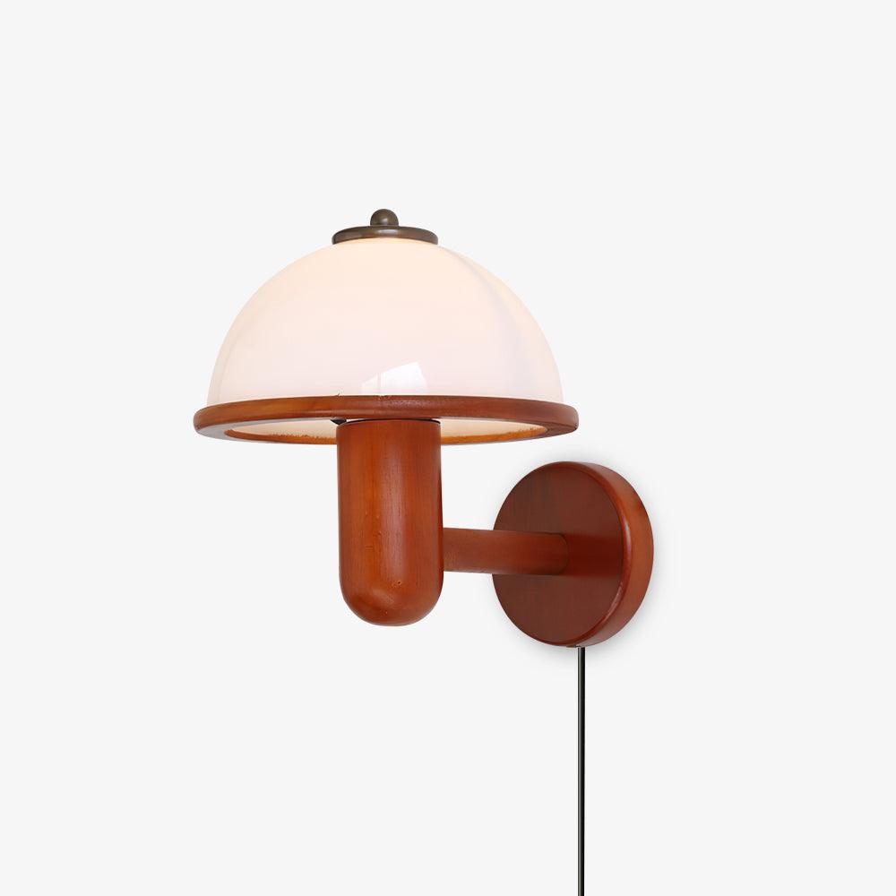 Mushroom Wooden Wall Lamp Oak Scandinavian Wall Light | Natural Wood Design | E14 LED Compatible | Plug In with Switch