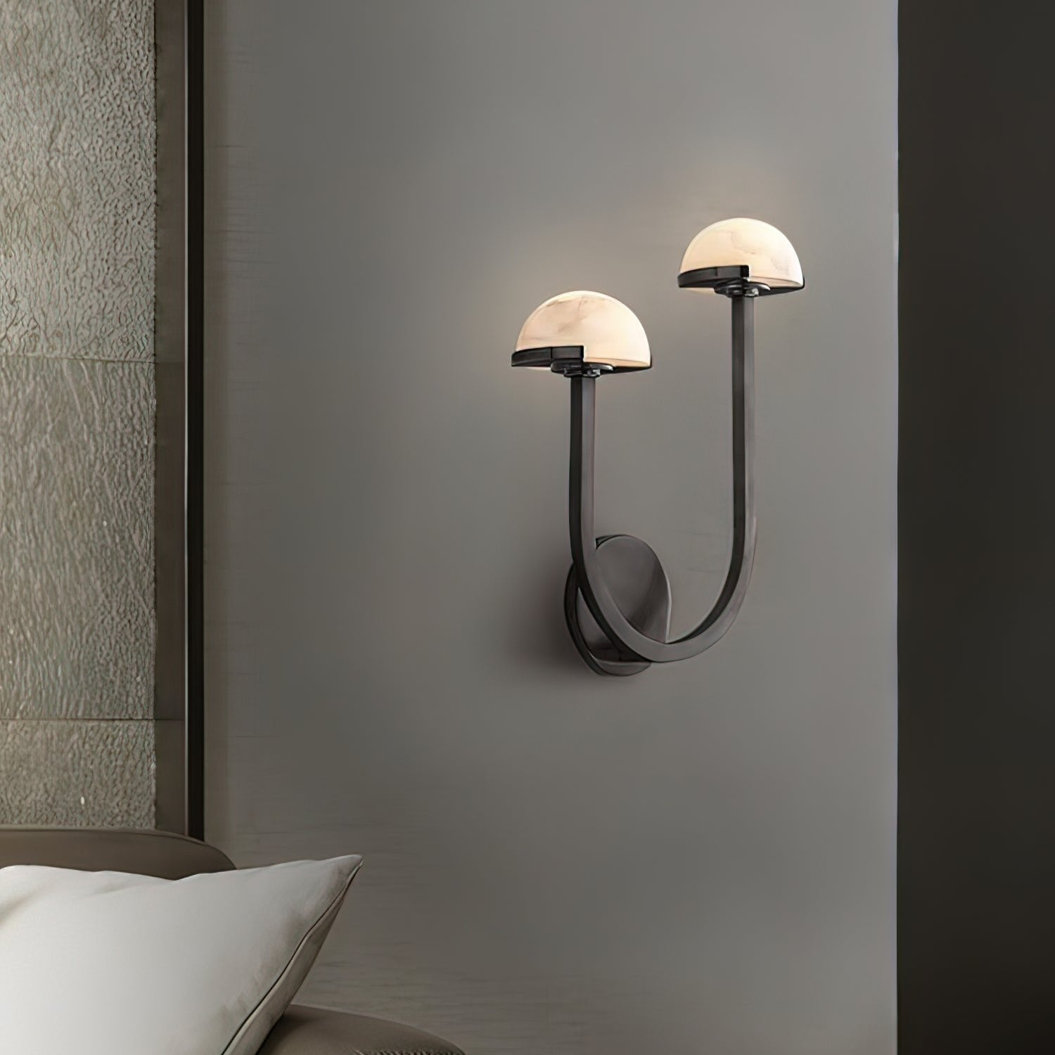 Mushroom Alabaster Wall Lamp Modern Organic Wall Light | Brass Natural Stone Design | Warm LED Lighting | Decorative Indoor Fixture