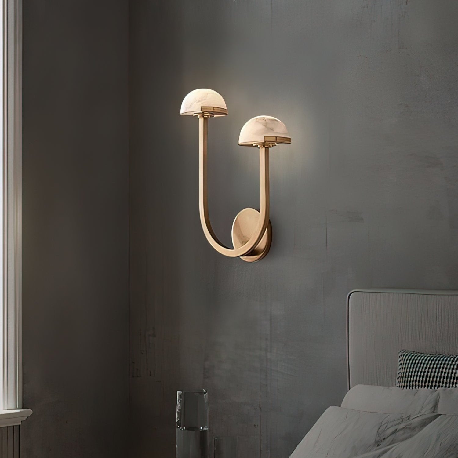 Mushroom Alabaster Wall Lamp Modern Organic Wall Light | Brass Natural Stone Design | Warm LED Lighting | Decorative Indoor Fixture
