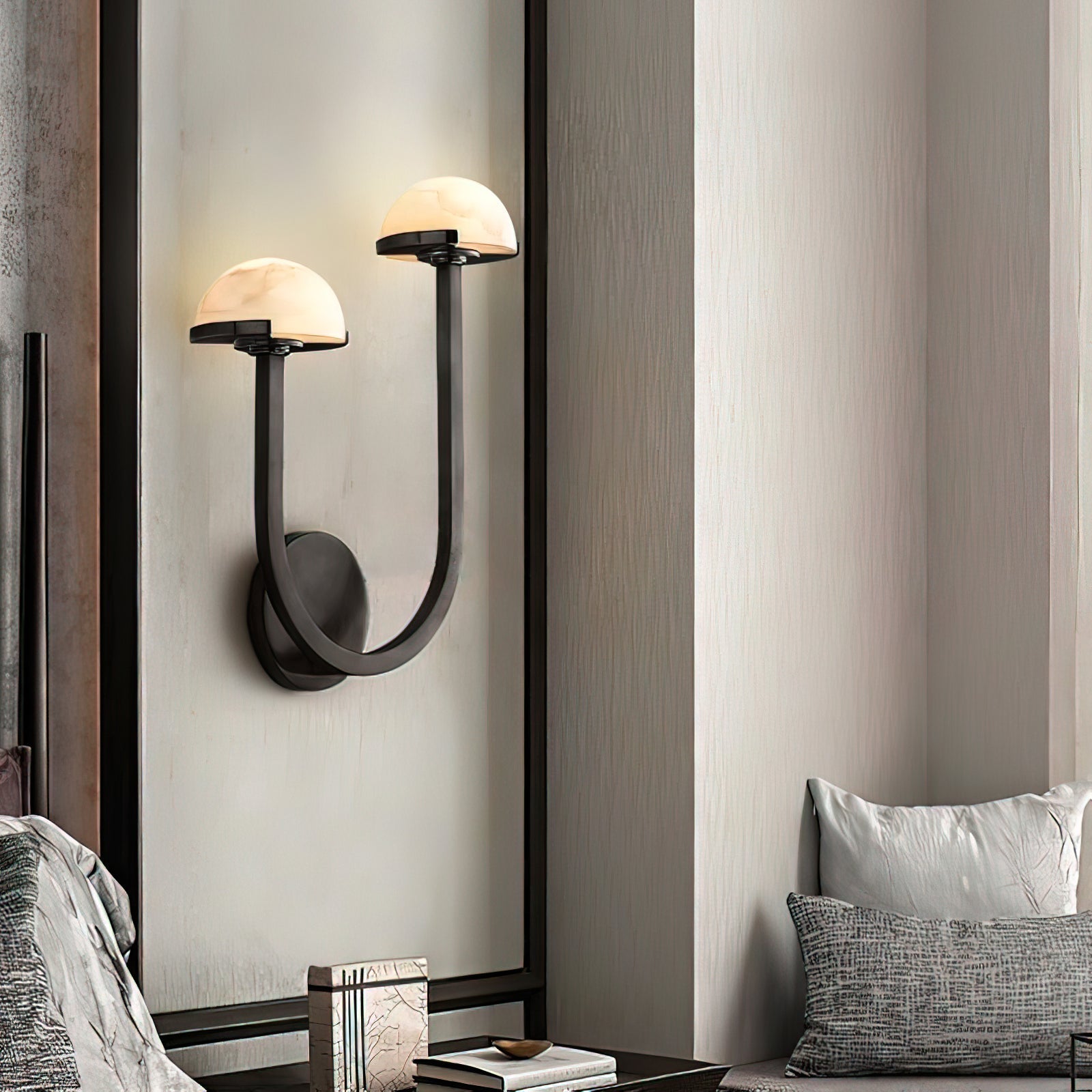 Mushroom Alabaster Wall Lamp Modern Organic Wall Light | Brass Natural Stone Design | Warm LED Lighting | Decorative Indoor Fixture