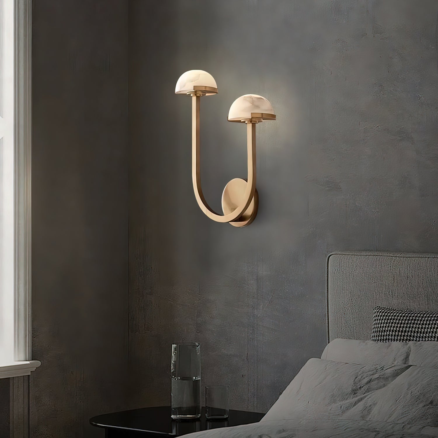 Mushroom Alabaster Wall Lamp Modern Organic Wall Light | Brass Natural Stone Design | Warm LED Lighting | Decorative Indoor Fixture