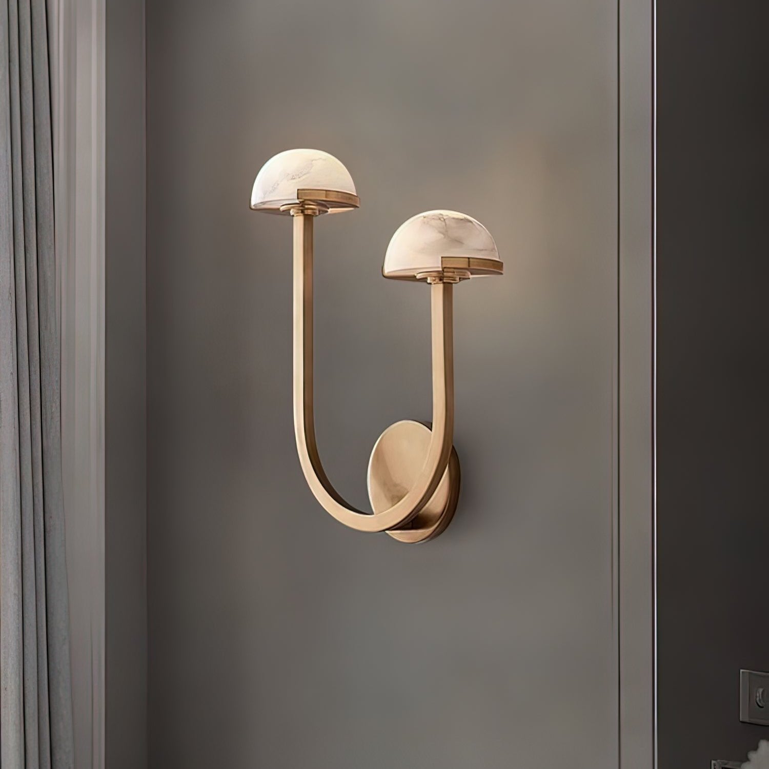 Mushroom Alabaster Wall Lamp Modern Organic Wall Light | Brass Natural Stone Design | Warm LED Lighting | Decorative Indoor Fixture