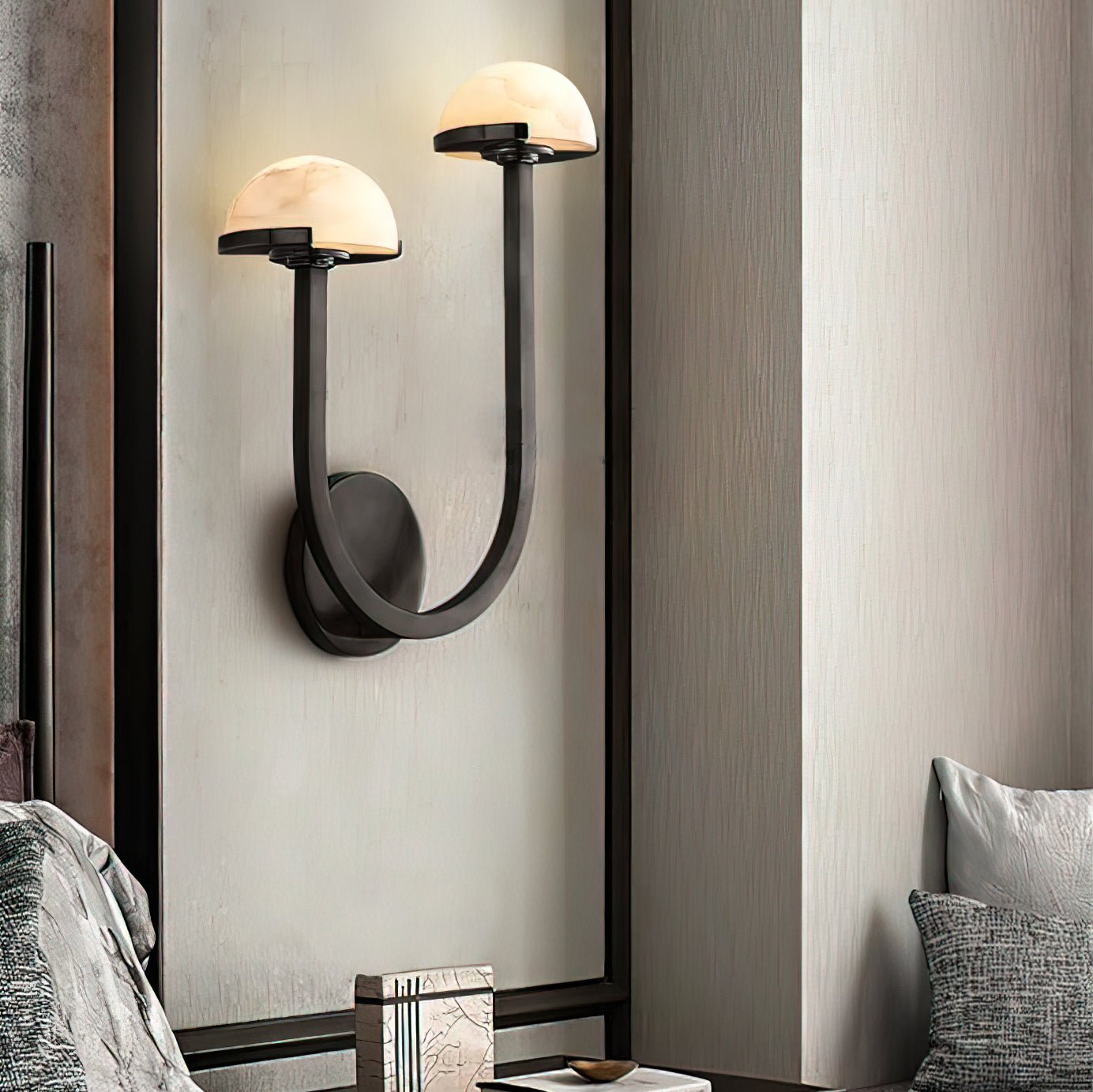 Mushroom Alabaster Wall Lamp Modern Organic Wall Light | Brass Natural Stone Design | Warm LED Lighting | Decorative Indoor Fixture