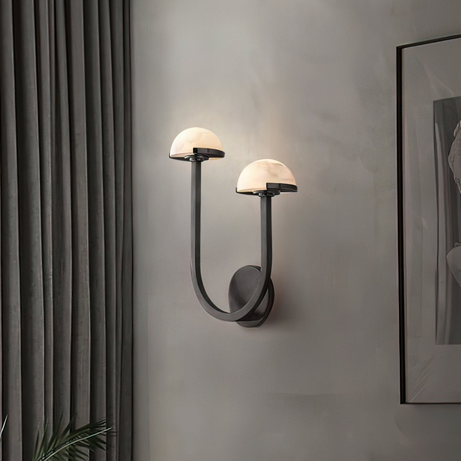 Mushroom Alabaster Wall Lamp Modern Organic Wall Light | Brass Natural Stone Design | Warm LED Lighting | Decorative Indoor Fixture