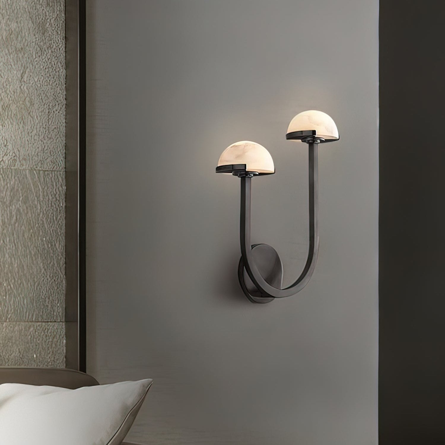 Mushroom Alabaster Wall Lamp Modern Organic Wall Light | Brass Natural Stone Design | Warm LED Lighting | Decorative Indoor Fixture