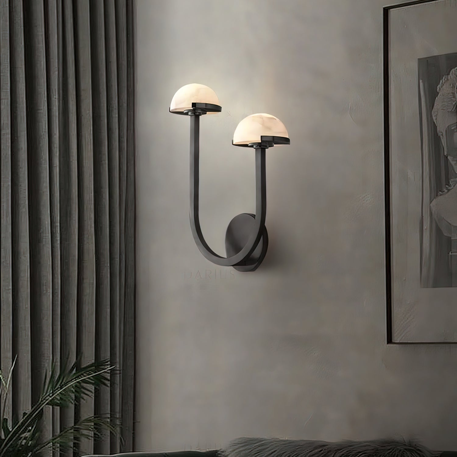Mushroom Alabaster Wall Lamp Modern Organic Wall Light | Brass Natural Stone Design | Warm LED Lighting | Decorative Indoor Fixture