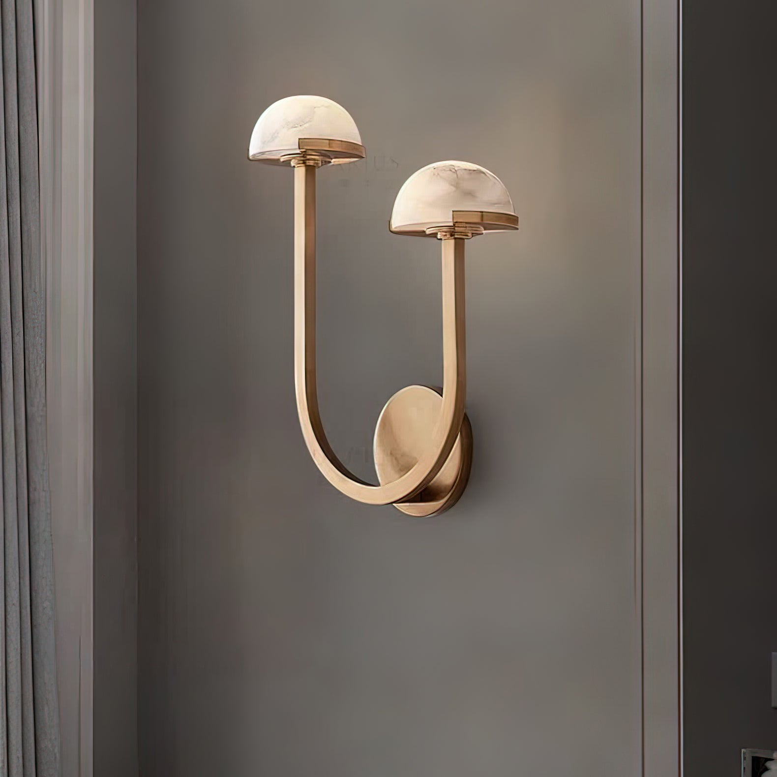 Mushroom Alabaster Wall Lamp Modern Organic Wall Light | Brass Natural Stone Design | Warm LED Lighting | Decorative Indoor Fixture