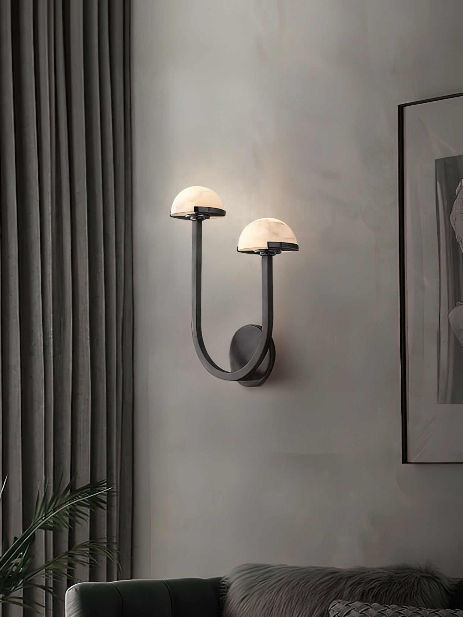 Mushroom Alabaster Wall Lamp Modern Organic Wall Light | Brass Natural Stone Design | Warm LED Lighting | Decorative Indoor Fixture