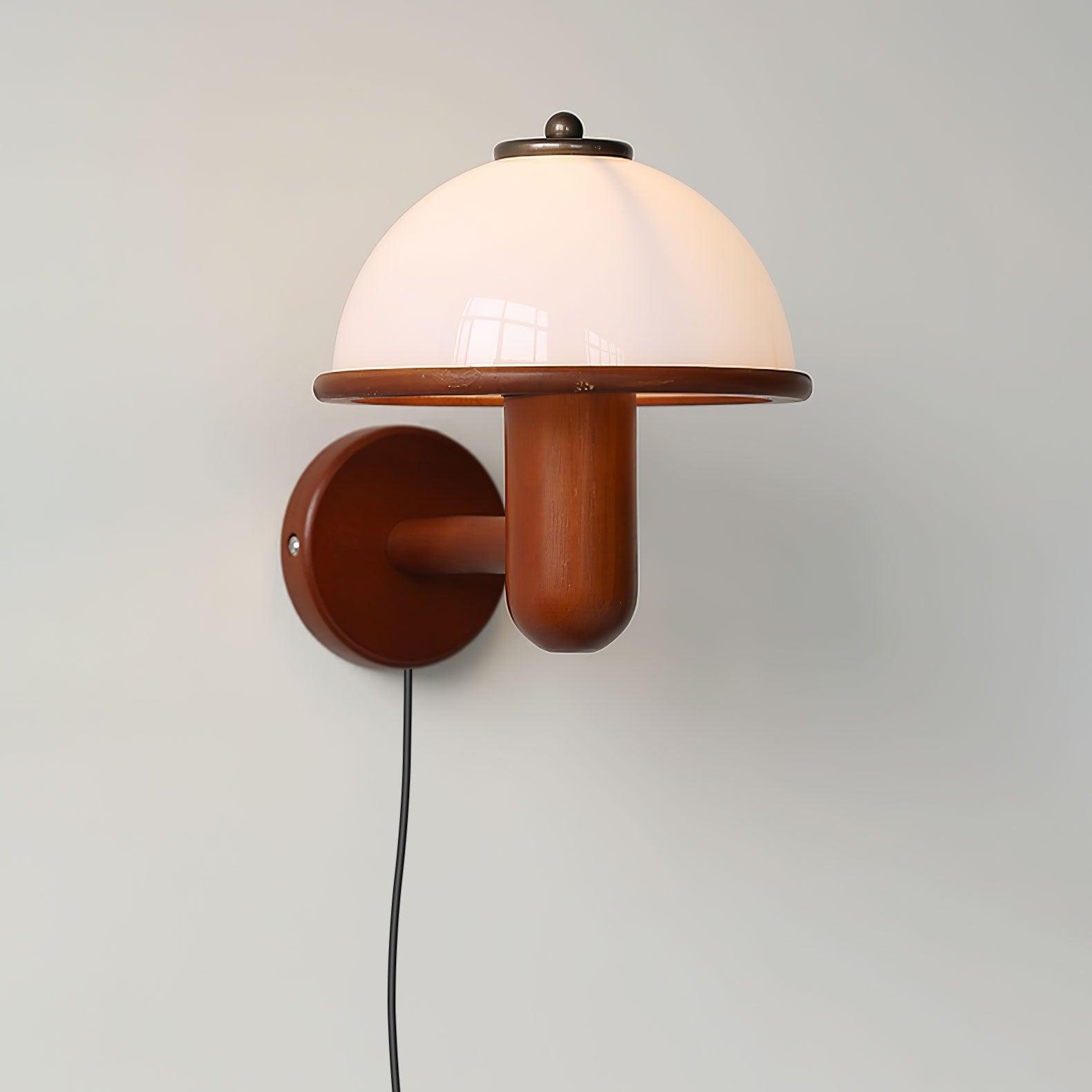 Mushroom Wooden Wall Lamp Oak Scandinavian Wall Light | Natural Wood Design | E14 LED Compatible | Plug In with Switch