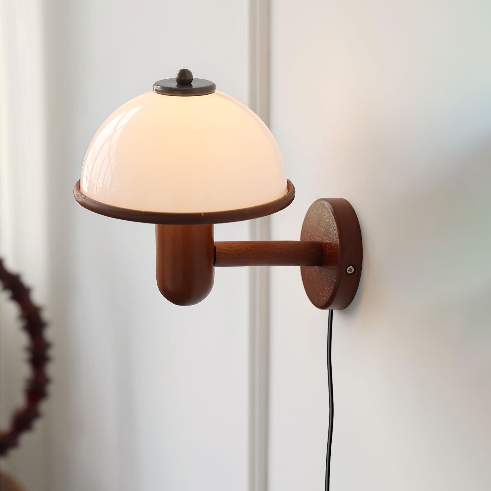 Mushroom Wooden Wall Lamp Oak Scandinavian Wall Light | Natural Wood Design | E14 LED Compatible | Plug In with Switch