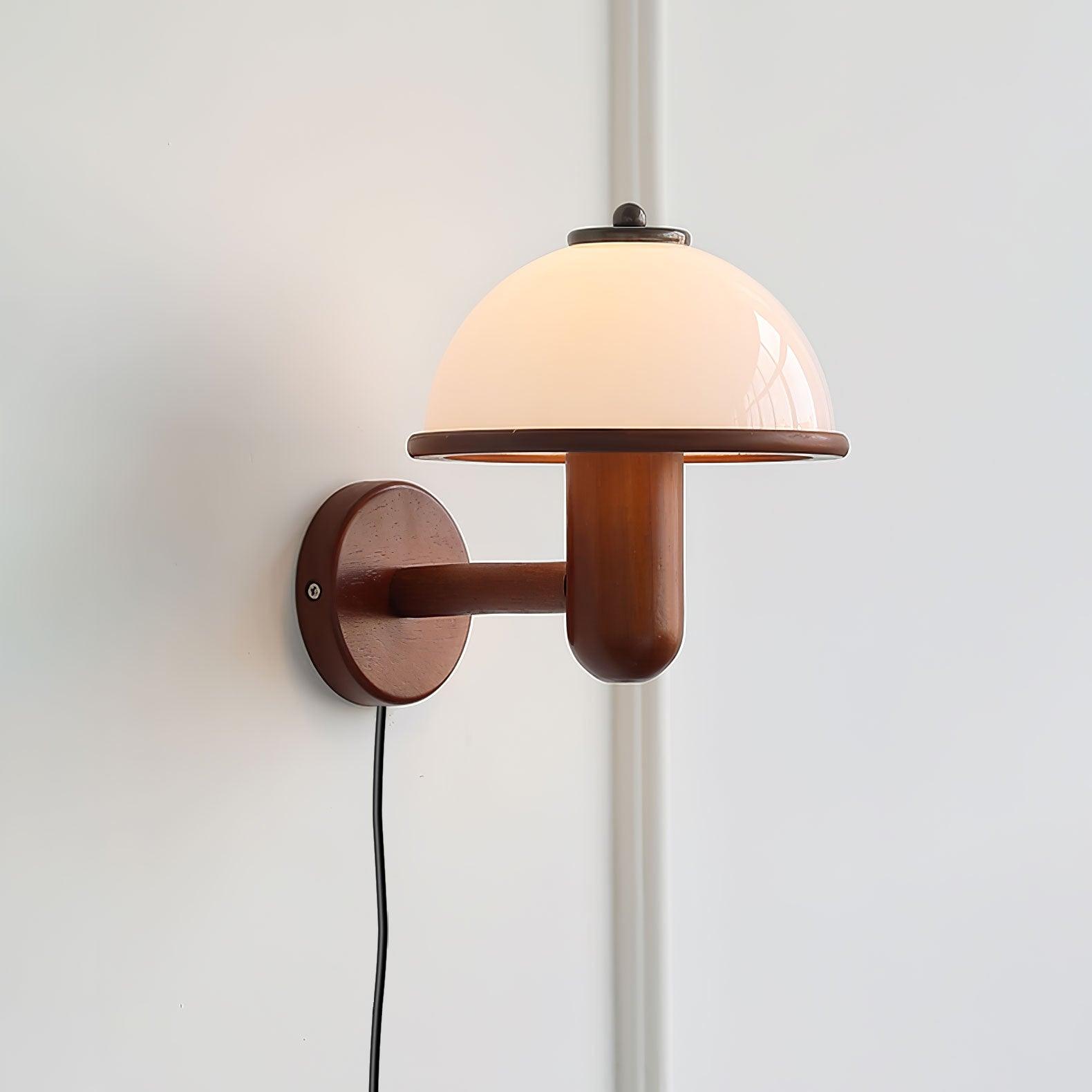 Mushroom Wooden Wall Lamp Oak Scandinavian Wall Light | Natural Wood Design | E14 LED Compatible | Plug In with Switch