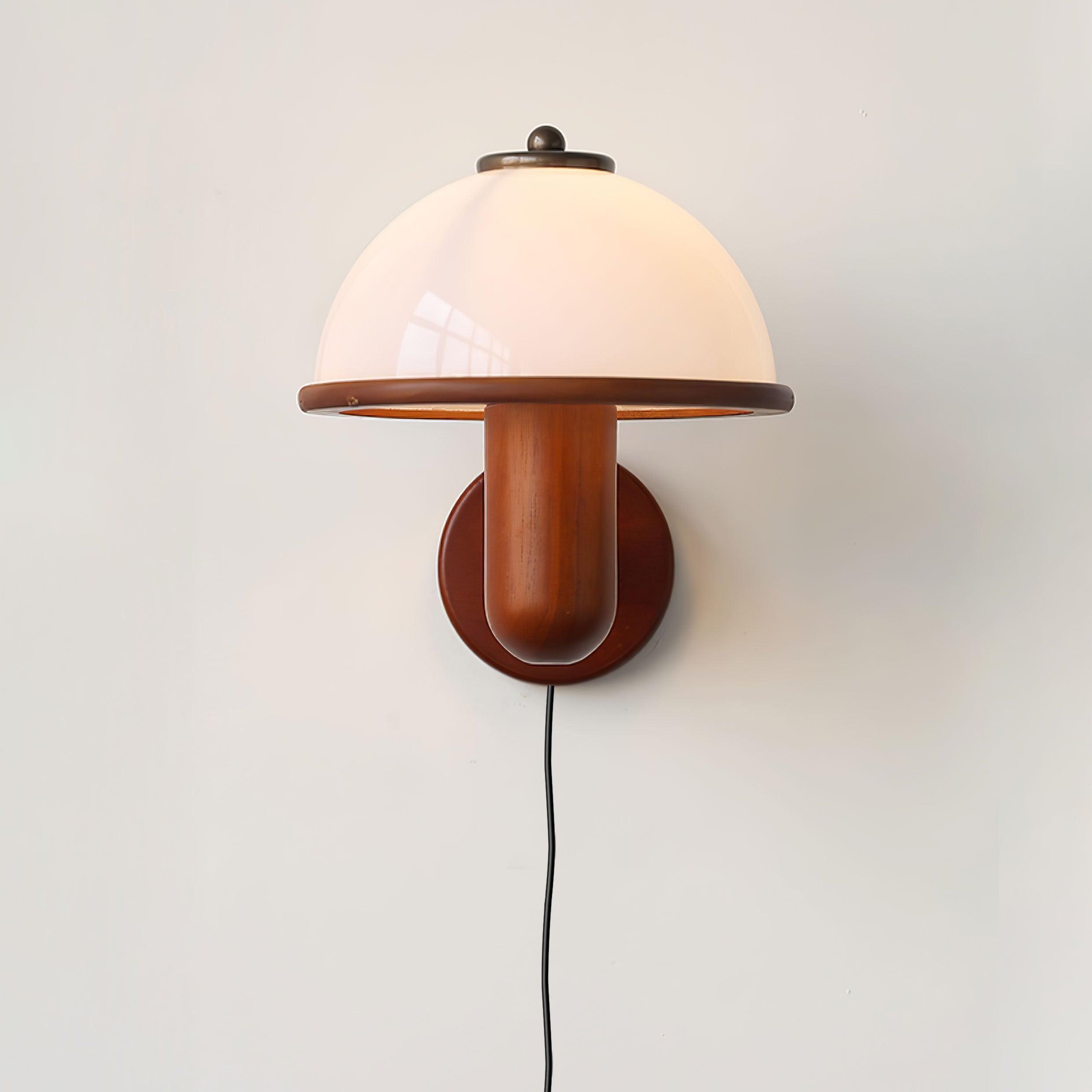 Mushroom Wooden Wall Lamp Oak Scandinavian Wall Light | Natural Wood Design | E14 LED Compatible | Plug In with Switch