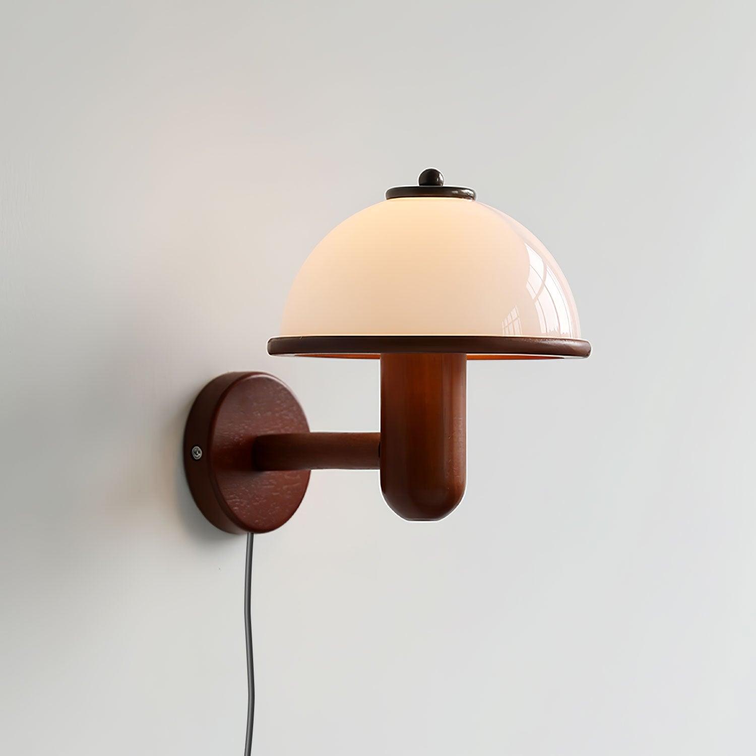 Mushroom Wooden Wall Lamp Oak Scandinavian Wall Light | Natural Wood Design | E14 LED Compatible | Plug In with Switch