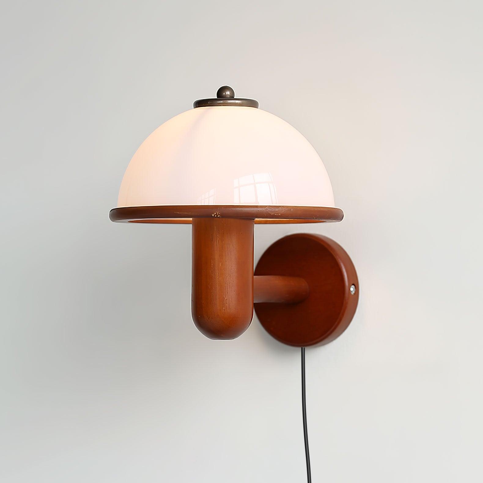 Mushroom Wooden Wall Lamp Oak Scandinavian Wall Light | Natural Wood Design | E14 LED Compatible | Plug In with Switch