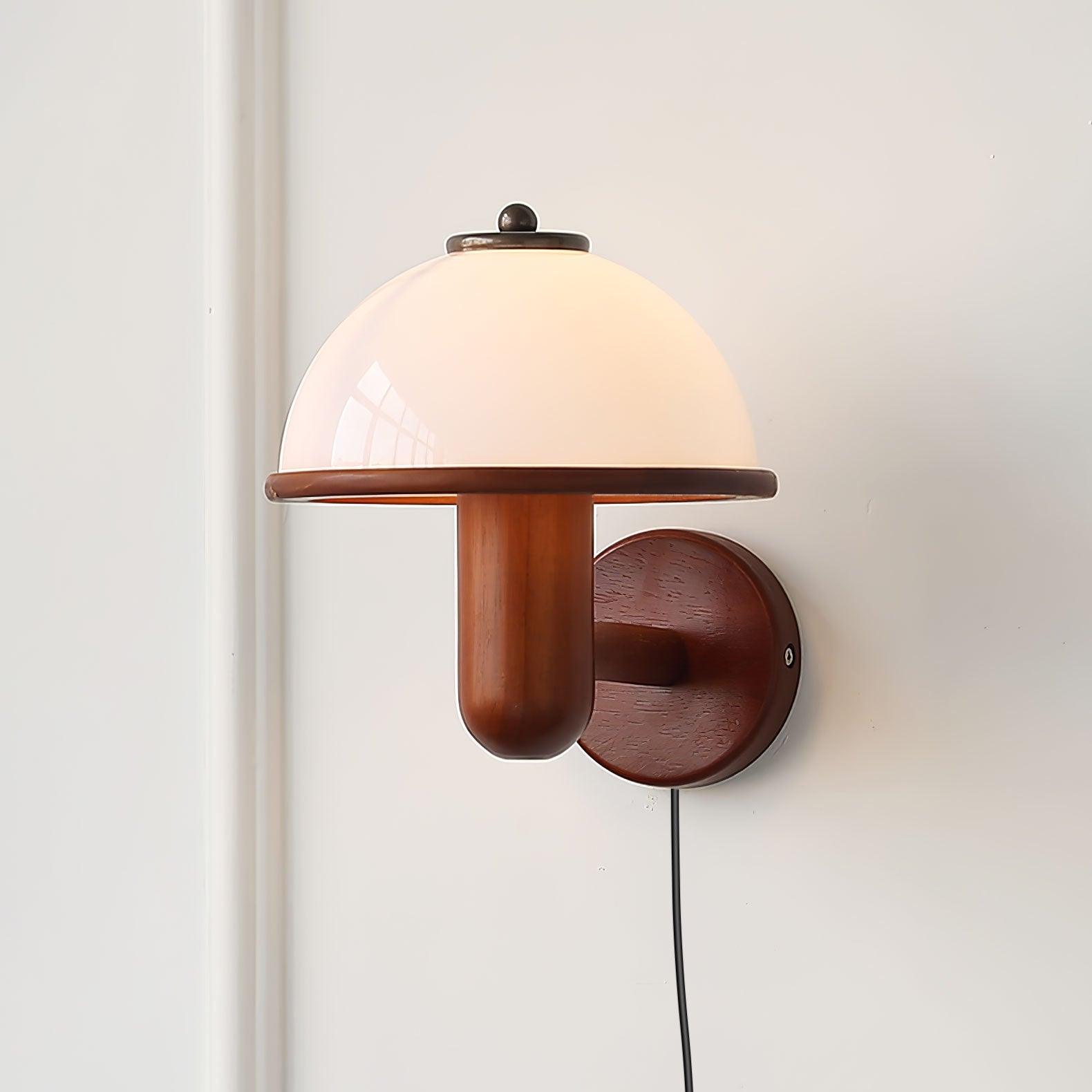 Mushroom Wooden Wall Lamp Oak Scandinavian Wall Light | Natural Wood Design | E14 LED Compatible | Plug In with Switch