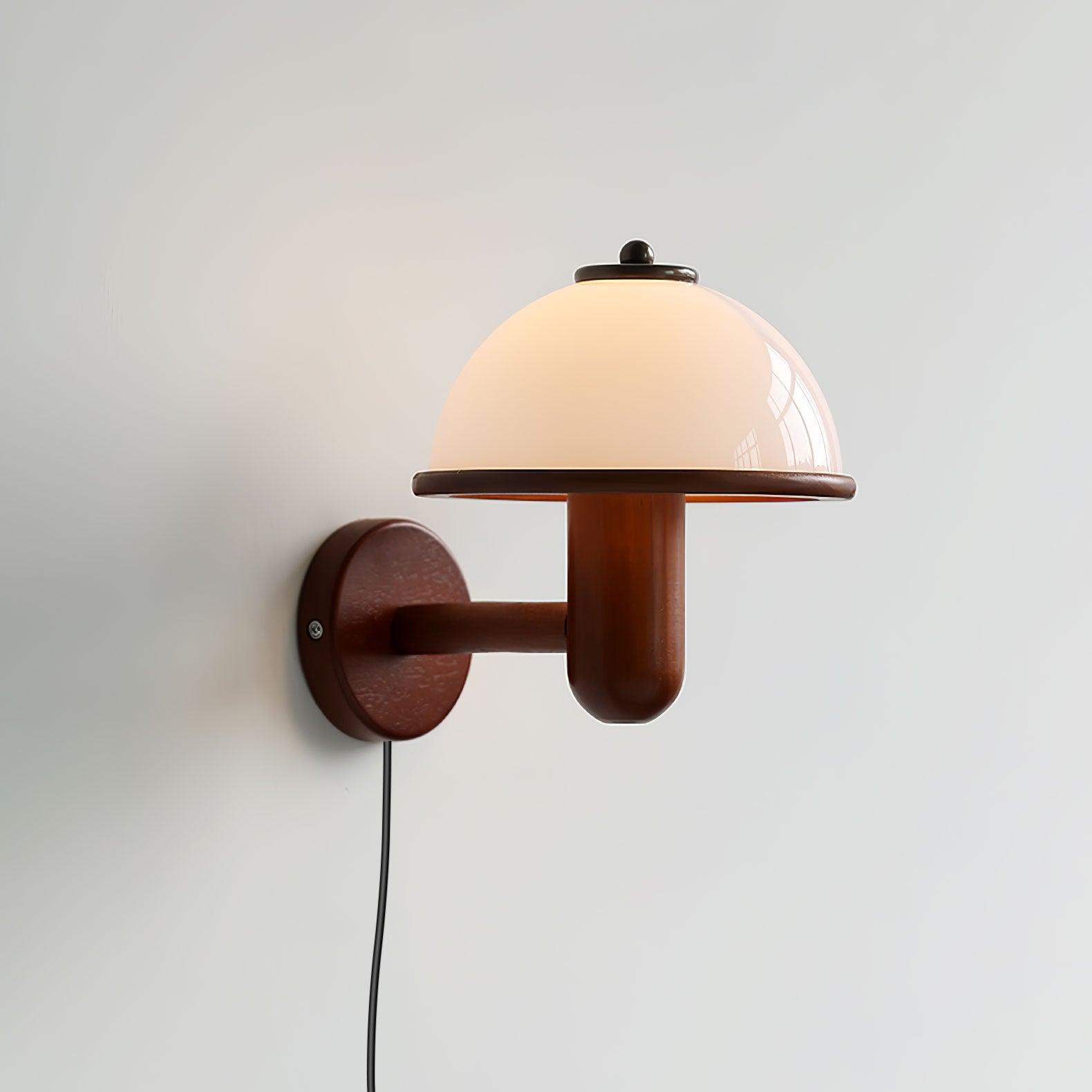 Mushroom Wooden Wall Lamp Oak Scandinavian Wall Light | Natural Wood Design | E14 LED Compatible | Plug In with Switch
