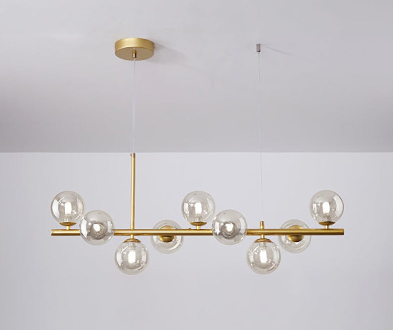 Luxury Dining Table Pendant Lamp 9-Light Linear Chandelier | Iron Glass | 83×24cm | Adjustable Height 1m | Modern Dining Room Lighting