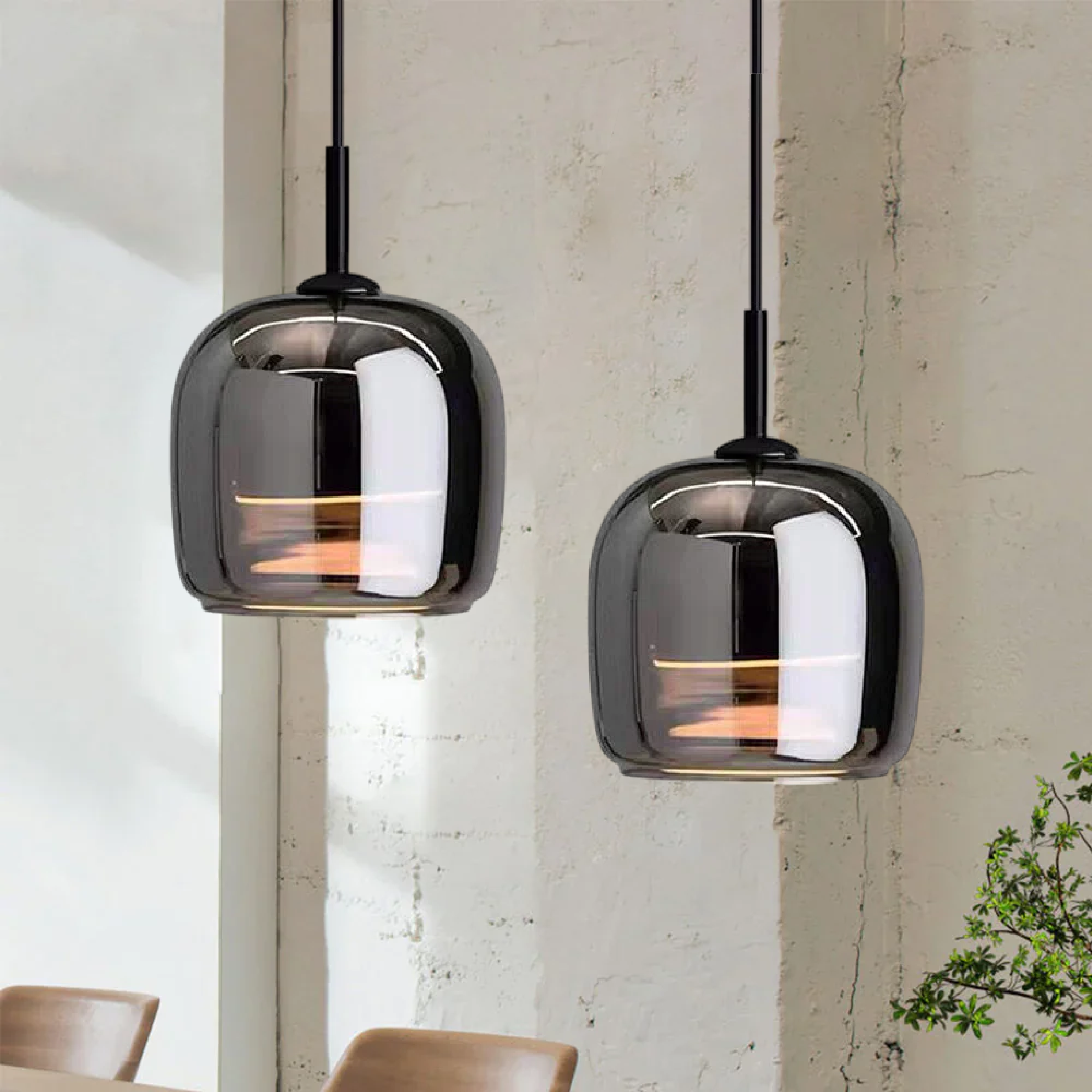Scandinavian Black Glass Pendant Light for Kitchen Island & Bedside | Modern Minimalist Hanging Lamp | E27 Socket | 16x18cm