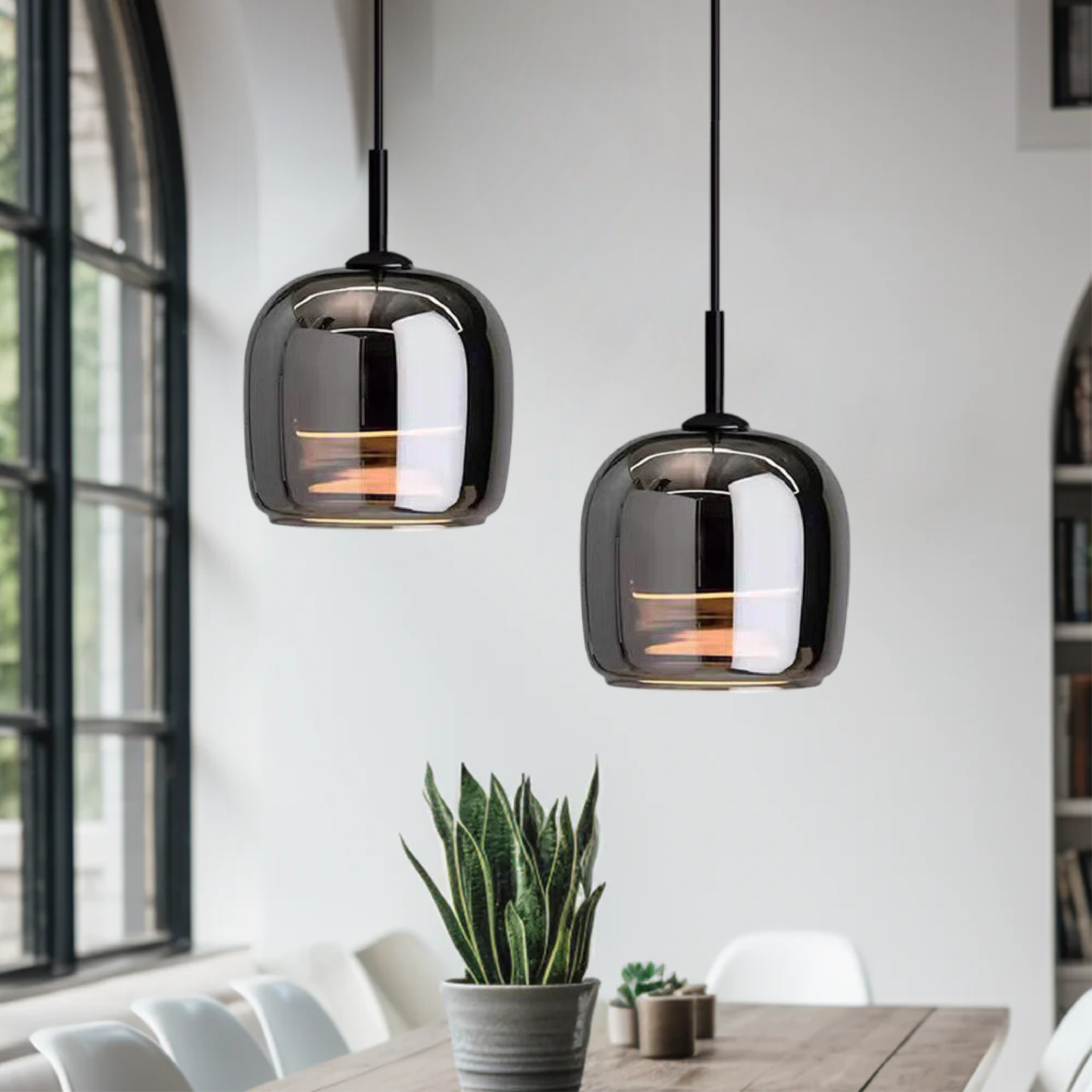 Scandinavian Black Glass Pendant Light for Kitchen Island & Bedside | Modern Minimalist Hanging Lamp | E27 Socket | 16x18cm