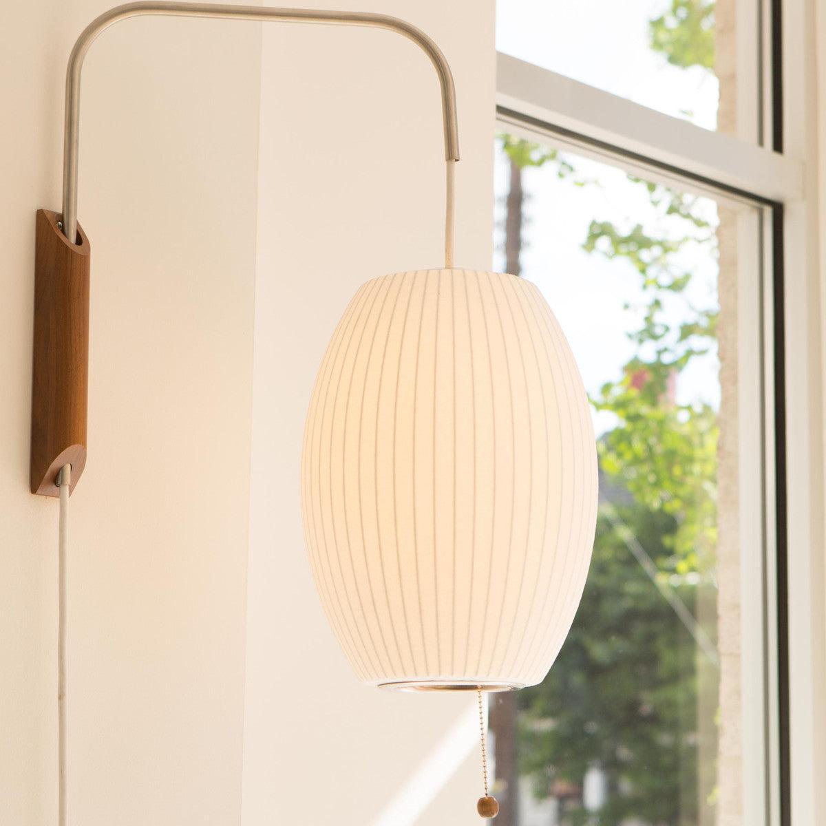 Nelson Wall Sconce | Mid-Century Modern Wall Light | Walnut & Metal Fixture | E26/E27 Ambient Indoor Lighting