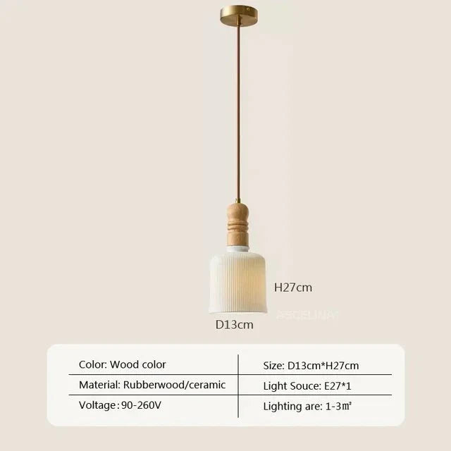 Cream Wood Pendant Lamp Scandinavian Natural Design | Solid Wood Look | E27 LED Compatible | Multiple Sizes Indoor Lighting