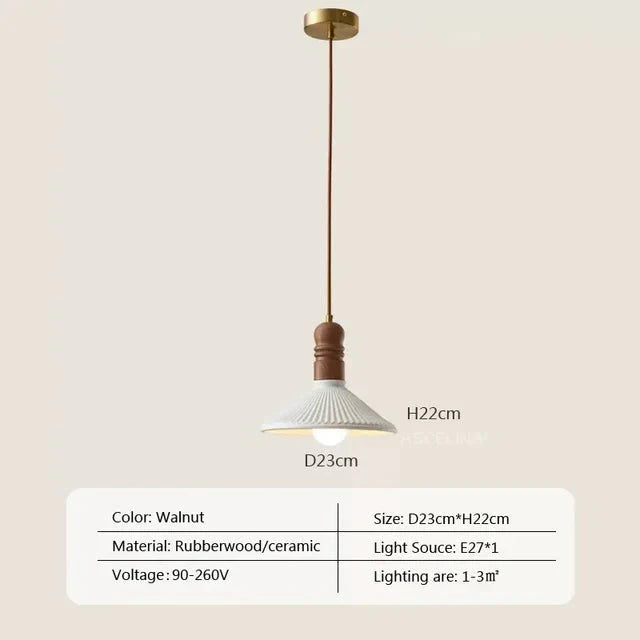 Cream Wood Pendant Lamp Scandinavian Natural Design | Solid Wood Look | E27 LED Compatible | Multiple Sizes Indoor Lighting