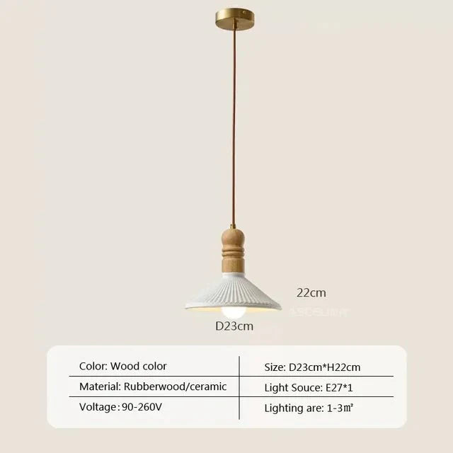 Cream Wood Pendant Lamp Scandinavian Natural Design | Solid Wood Look | E27 LED Compatible | Multiple Sizes Indoor Lighting