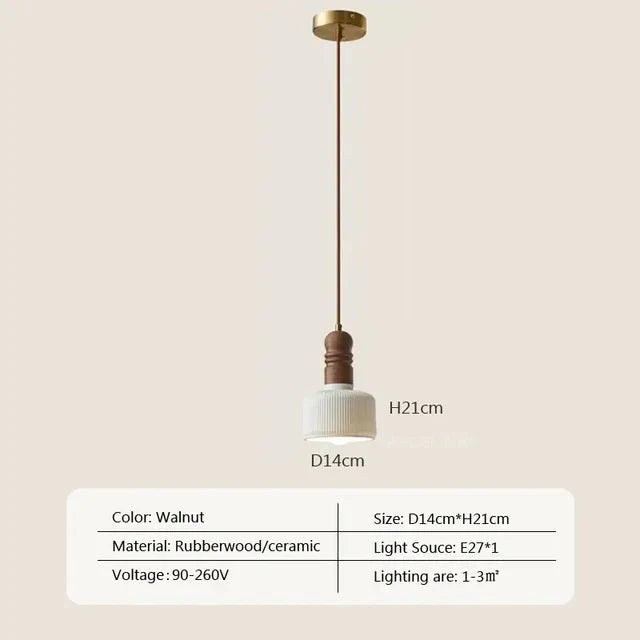 Cream Wood Pendant Lamp Scandinavian Natural Design | Solid Wood Look | E27 LED Compatible | Multiple Sizes Indoor Lighting