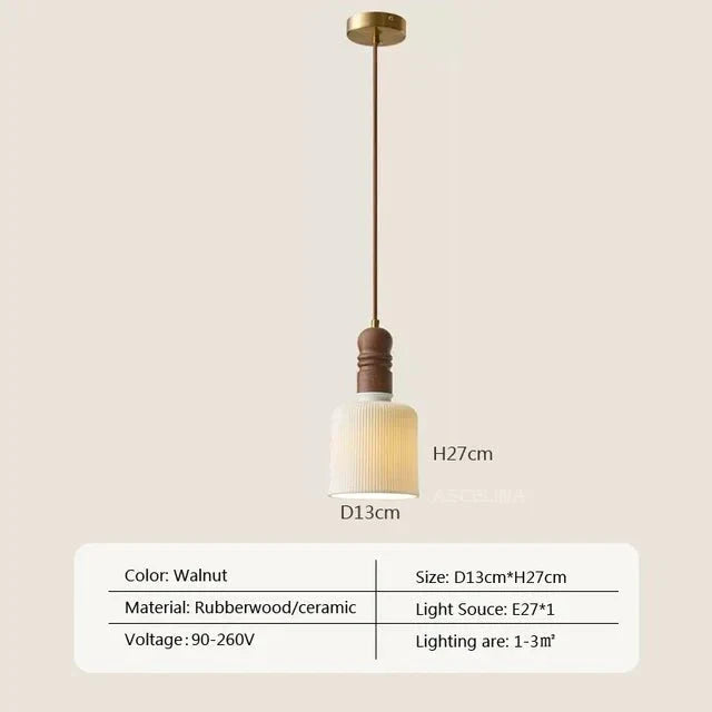 Cream Wood Pendant Lamp Scandinavian Natural Design | Solid Wood Look | E27 LED Compatible | Multiple Sizes Indoor Lighting