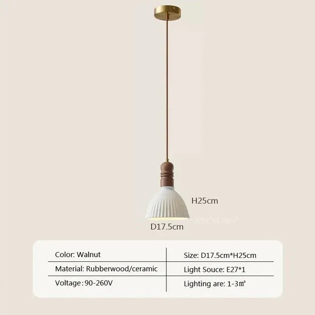 Cream Wood Pendant Lamp Scandinavian Natural Design | Solid Wood Look | E27 LED Compatible | Multiple Sizes Indoor Lighting
